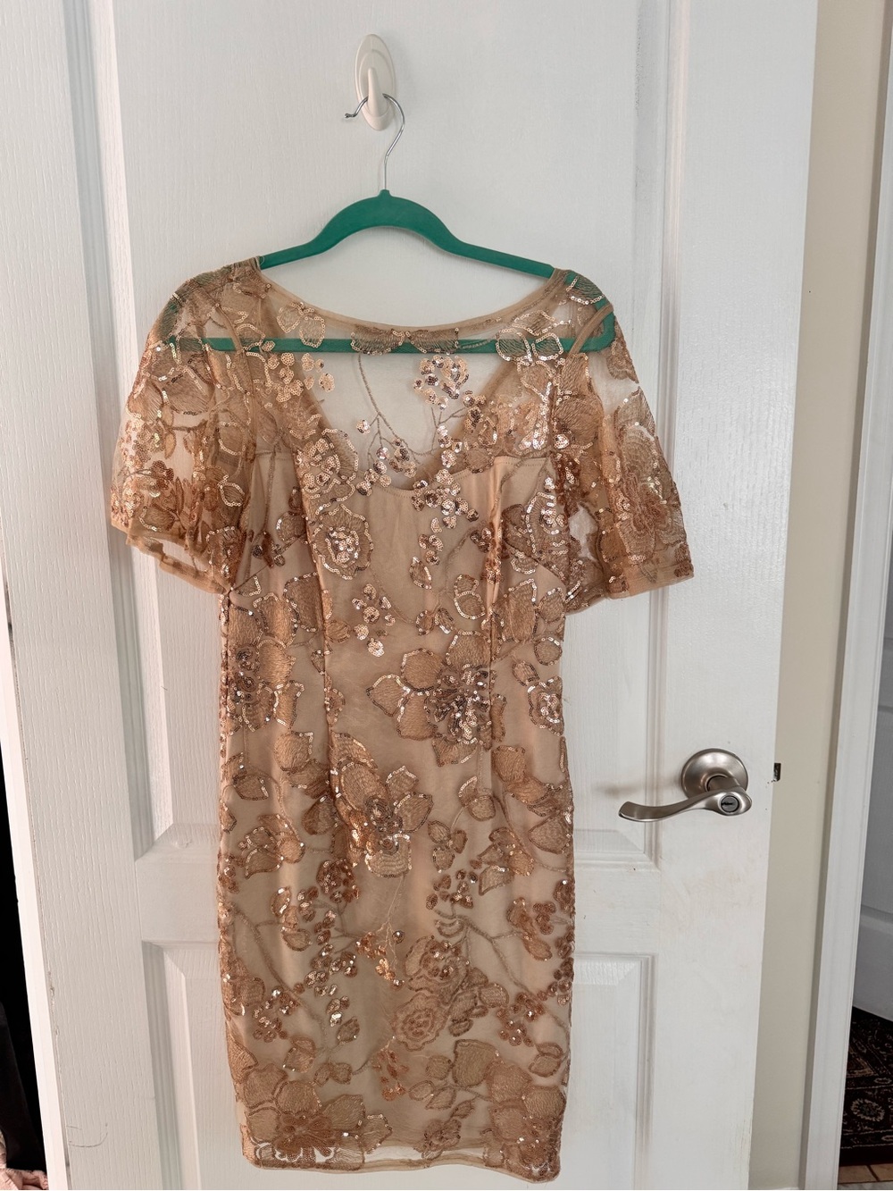 Adrianna Papell gold beaded evening dress